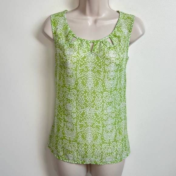 Banana Republic Scoop Neck Like Green White Patterned Pullover Tank Top XS - Picture 4 of 10